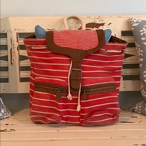 Red and white stripe backpack